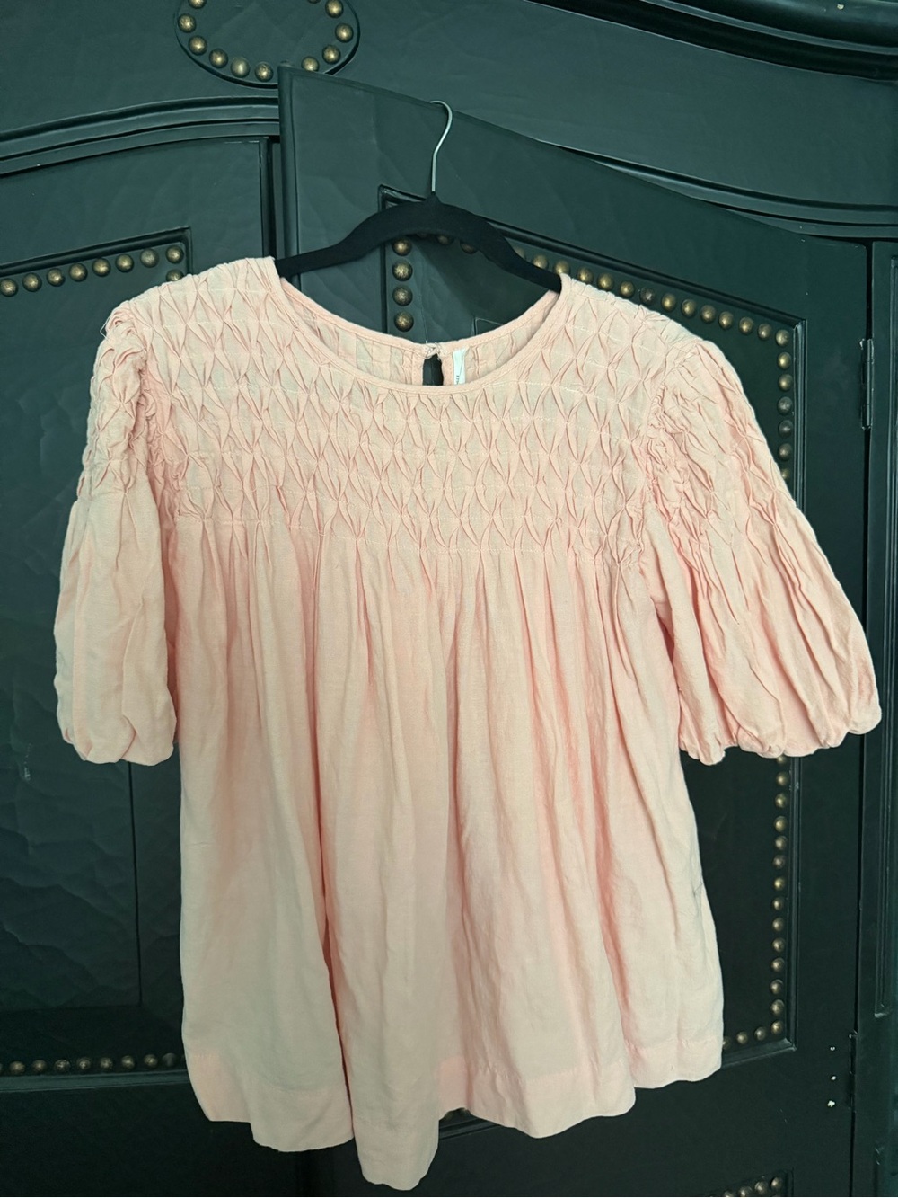 Anthropologie Blush Pink Smocked Puff Sleeve Blouse